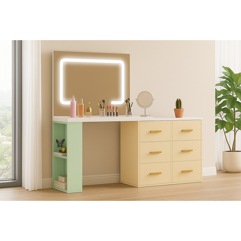 Modern Makeup Vanity Desk with LED Mirror and Storage Drawers (1)
