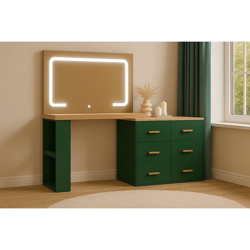 Modern Makeup Vanity Desk with LED Mirror and Storage Drawers (4)