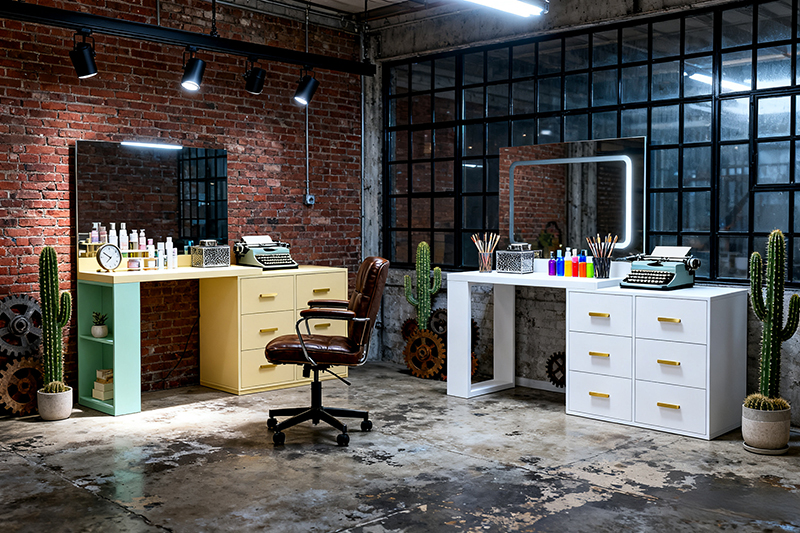 Modern Makeup Vanity Desk with LED Mirror and Storage Drawers (5) Modern Makeup Vanity Desk with LED Mirror and Storage Drawers (5)