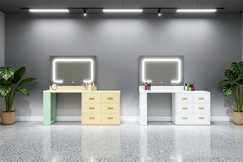 Modern Makeup Vanity Desk with LED Mirror and Storage Drawers (6)