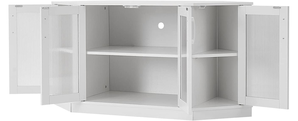Stylish White Corner TV Stand with Storage for Living Room Detial (3)