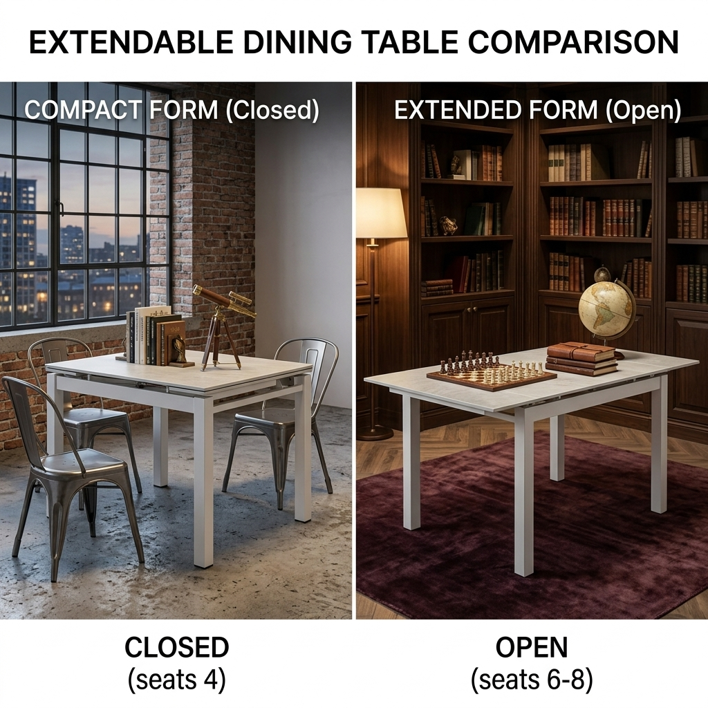 Uitschuifbare eettafel met verlengbaar tafelblad